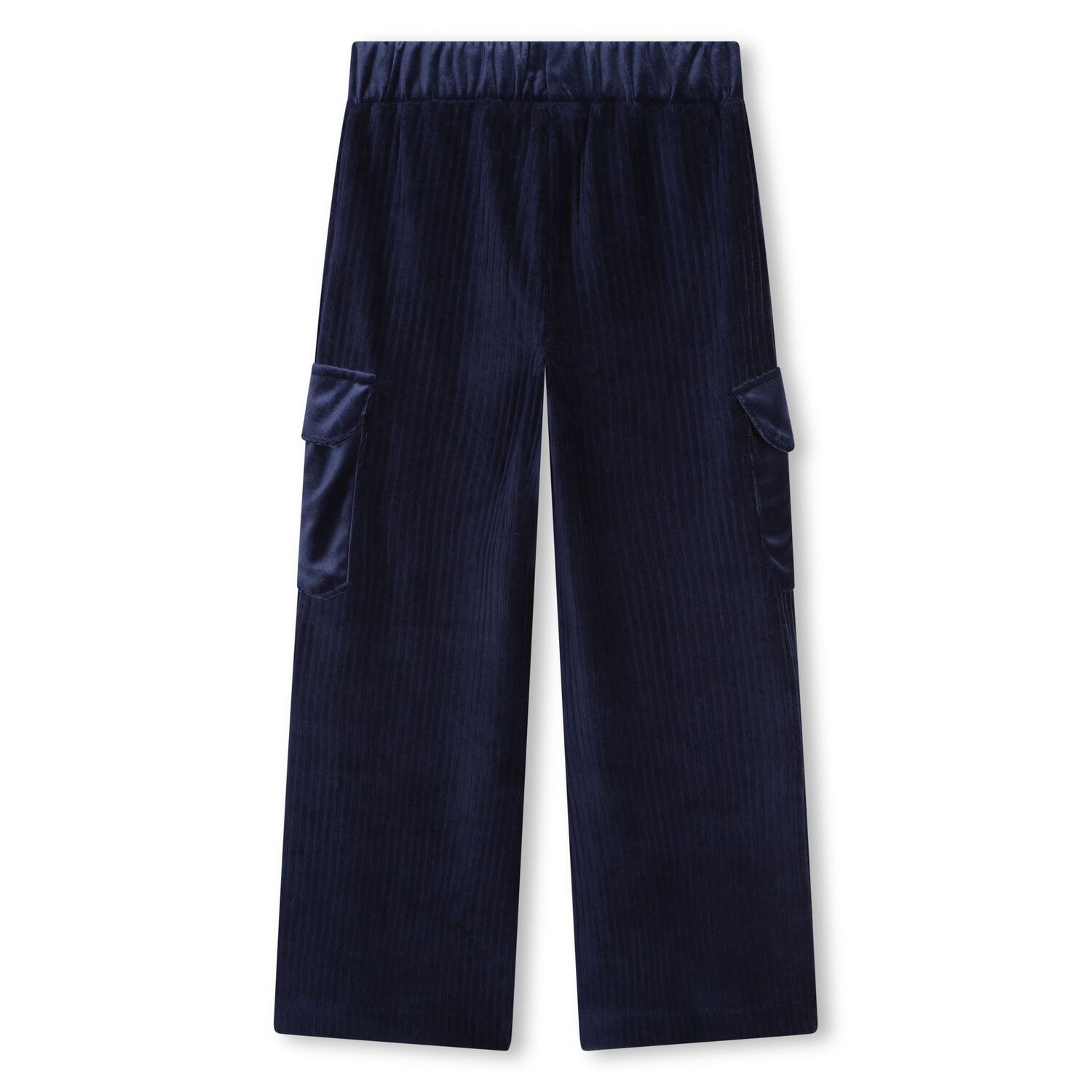 Girls Navy Blue Velvet Trousers, 1, hi-res