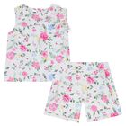 Girls White Floral Shorts Set, 1, hi-res