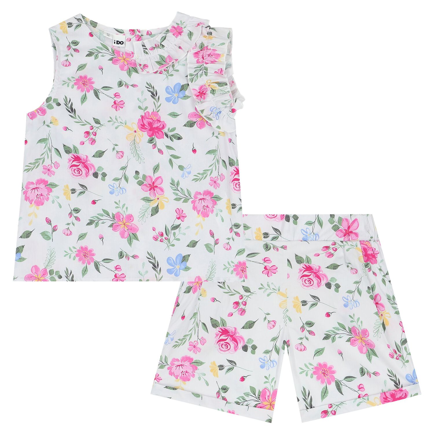 Girls White Floral Shorts Set, 1, hi-res image number null