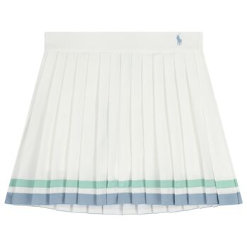 Girls White Logo Pleated Skirt
