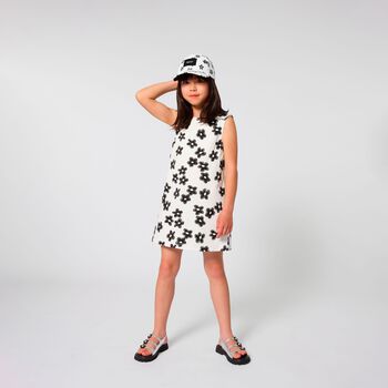 Girls White & Black Flower Dress