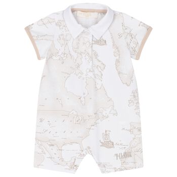 Baby Boys White Geo Map Romper