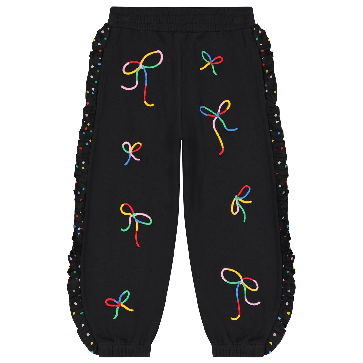 Girls Black Bow Joggers, 1, hi-res
