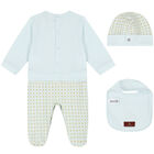 Boys Blue, Ivory & Gold Logo Babygrow Set, 1, hi-res