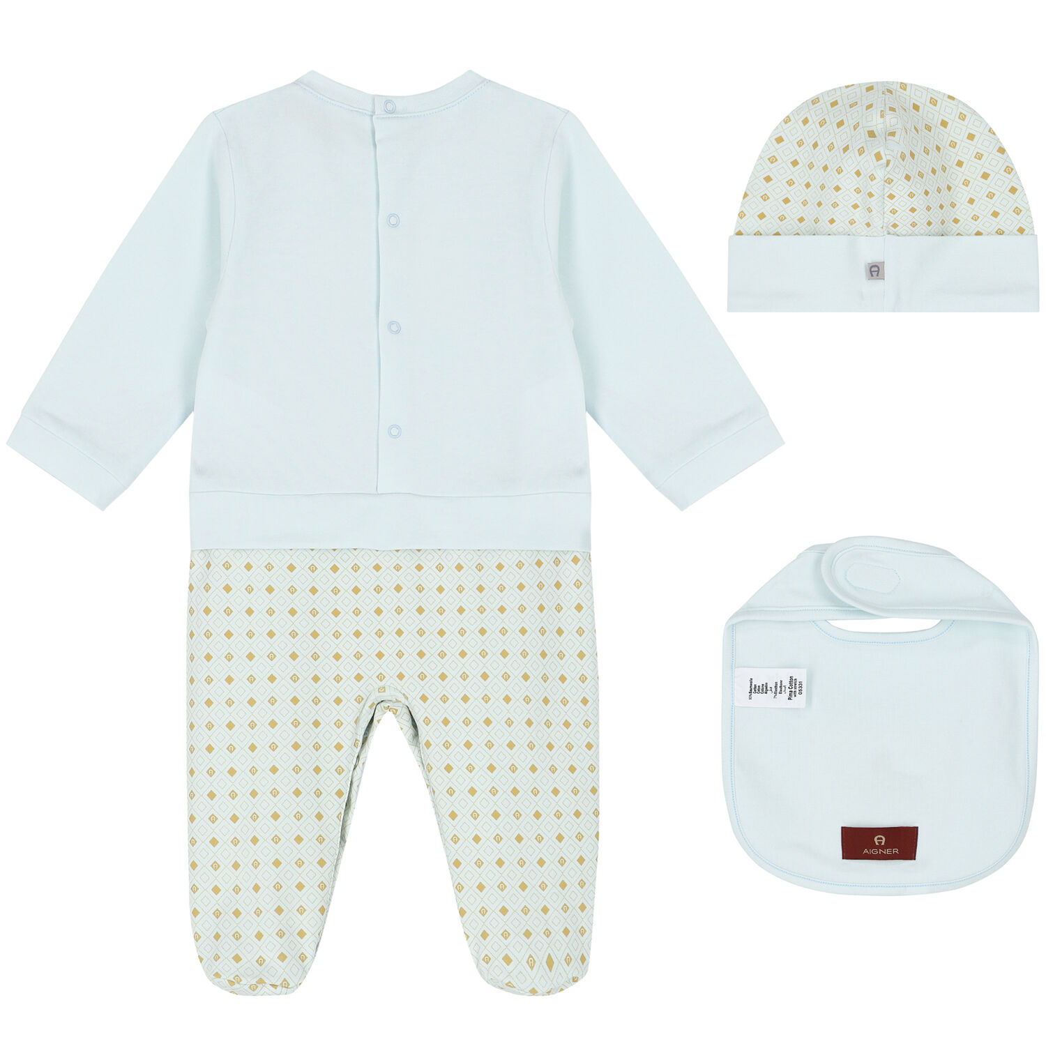 Boys Blue, Ivory & Gold Logo Babygrow Set, 1, hi-res