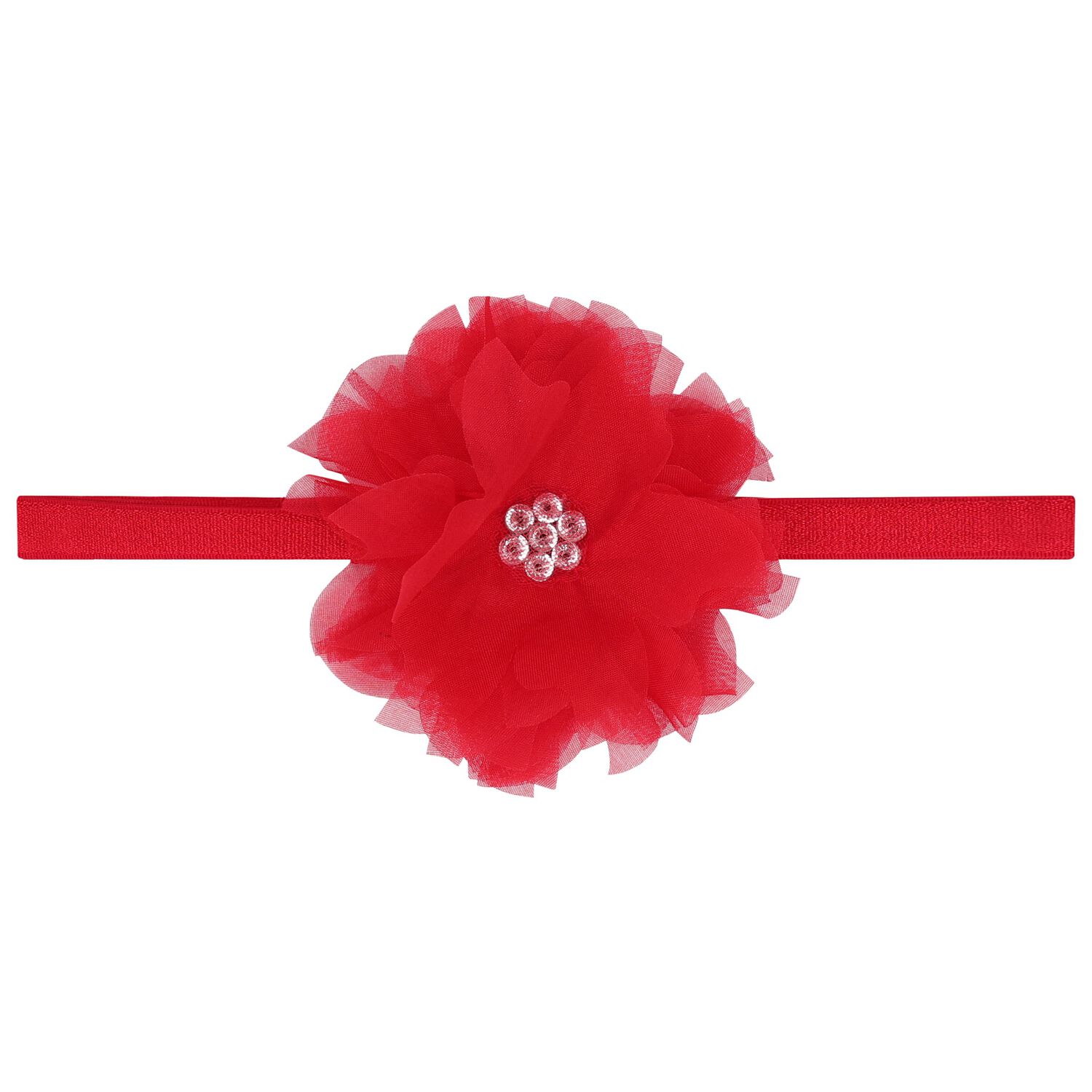 Baby Girls Red Tulle Flower Headband, 1, hi-res