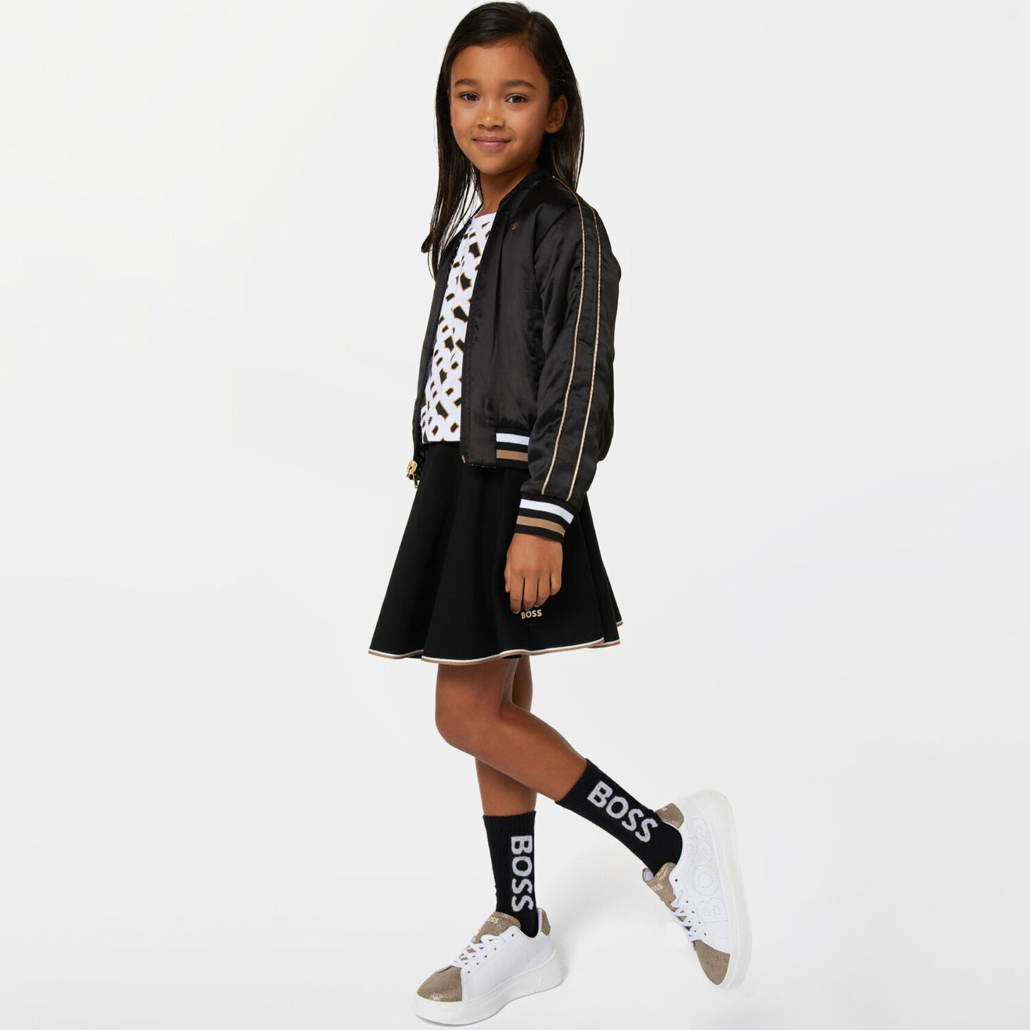 Girls Black Logo Skirt, 1, hi-res