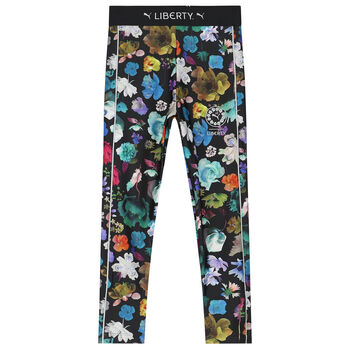 Girls Black Floral Leggings