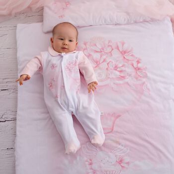 Baby Girs White & Pink Hot Air Balloon & Floral Blanket