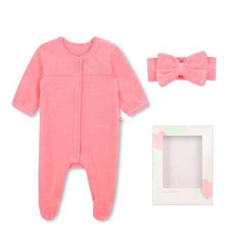 Baby Girls Pink Velvet Babygrow Gift Set