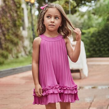 Girls Purple Chiffon Pleated Dress