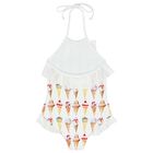 Girls White Ice Cream Swimsuit, 1, hi-res