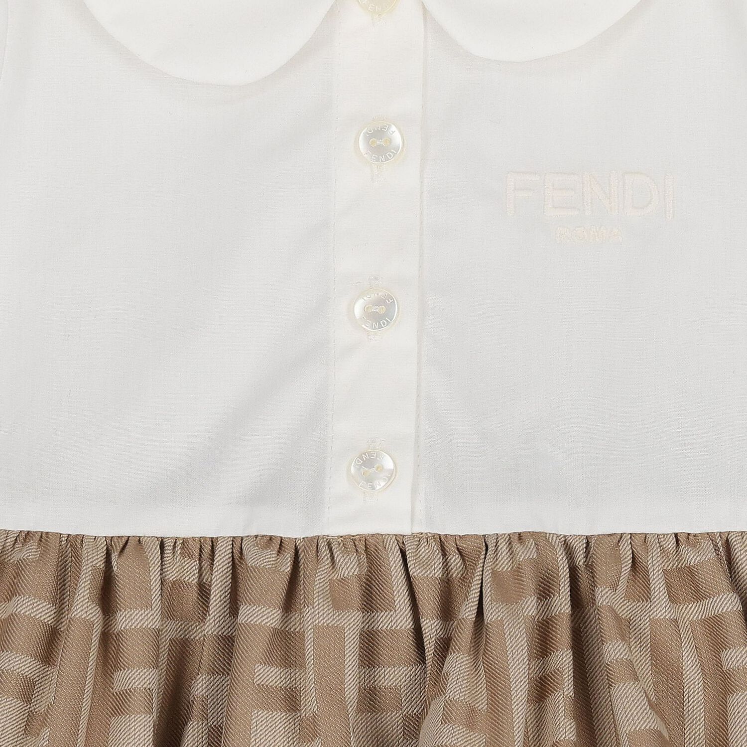 Baby Girls White & Beige FF Logo Dress, 1, hi-res