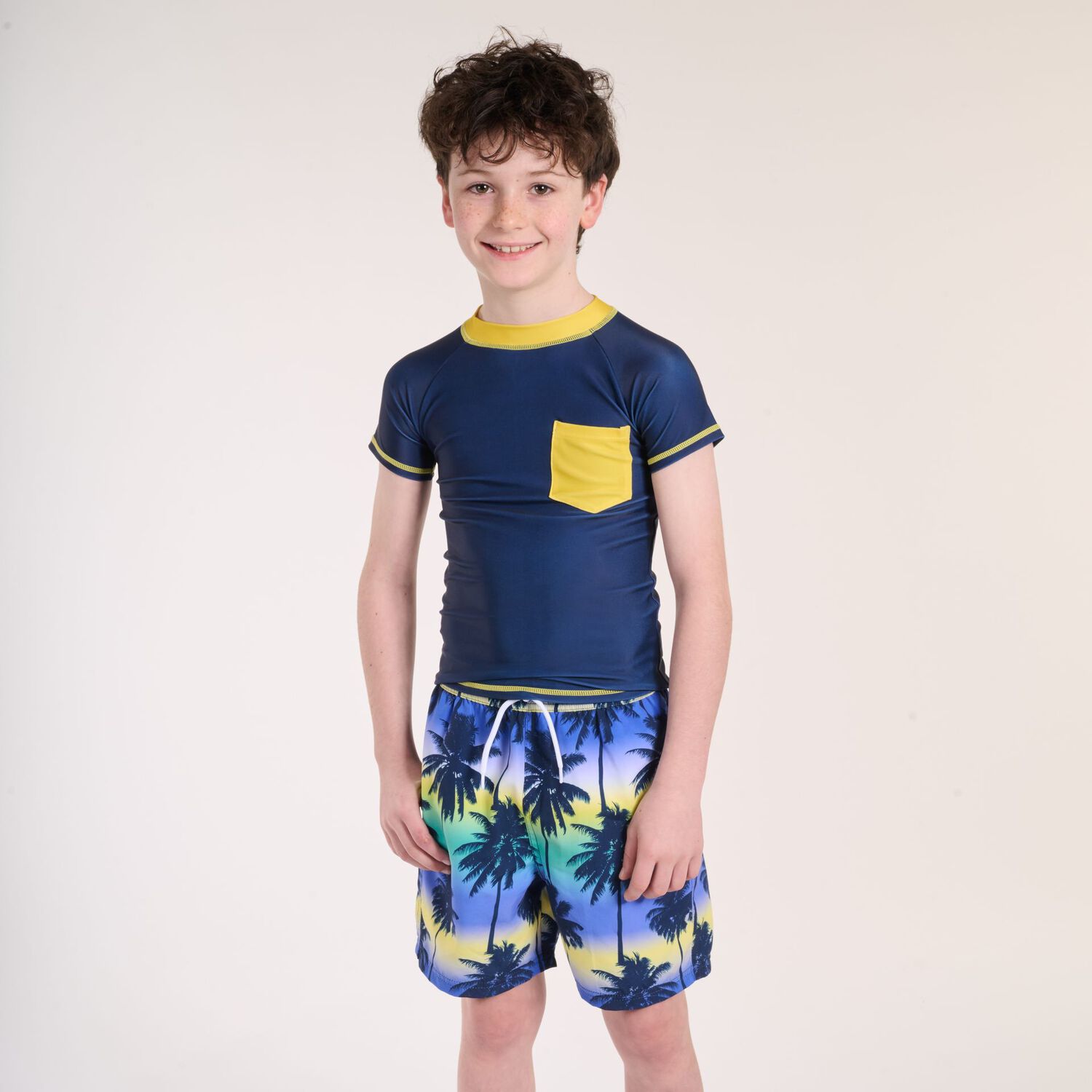 Boys Navy Blue & Yellow Rash Vest, 1, hi-res image number null