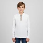 Boys White Logo Long Sleeve Polo Shirt, 2, hi-res