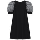 Girls Black Logo Embellished Dress, 1, hi-res