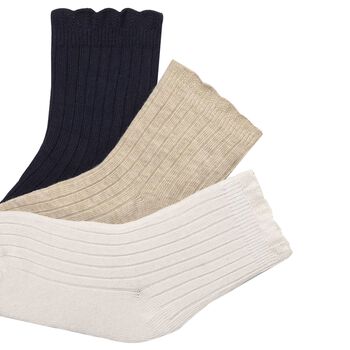 Younger Girls White, Beige & Black Socks (3 Pack)