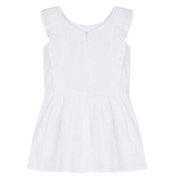 Girls White Cotton Bow Dress