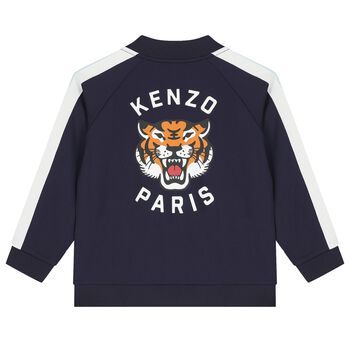 Navy Blue Tiger Logo Zip Up Top