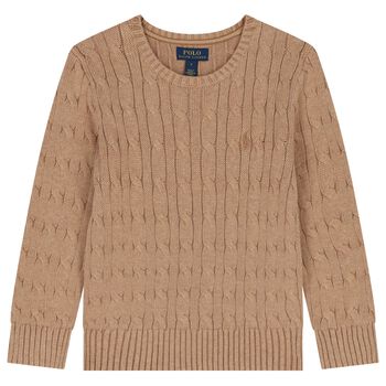 Boys Beige Logo Cable Knit Jumper