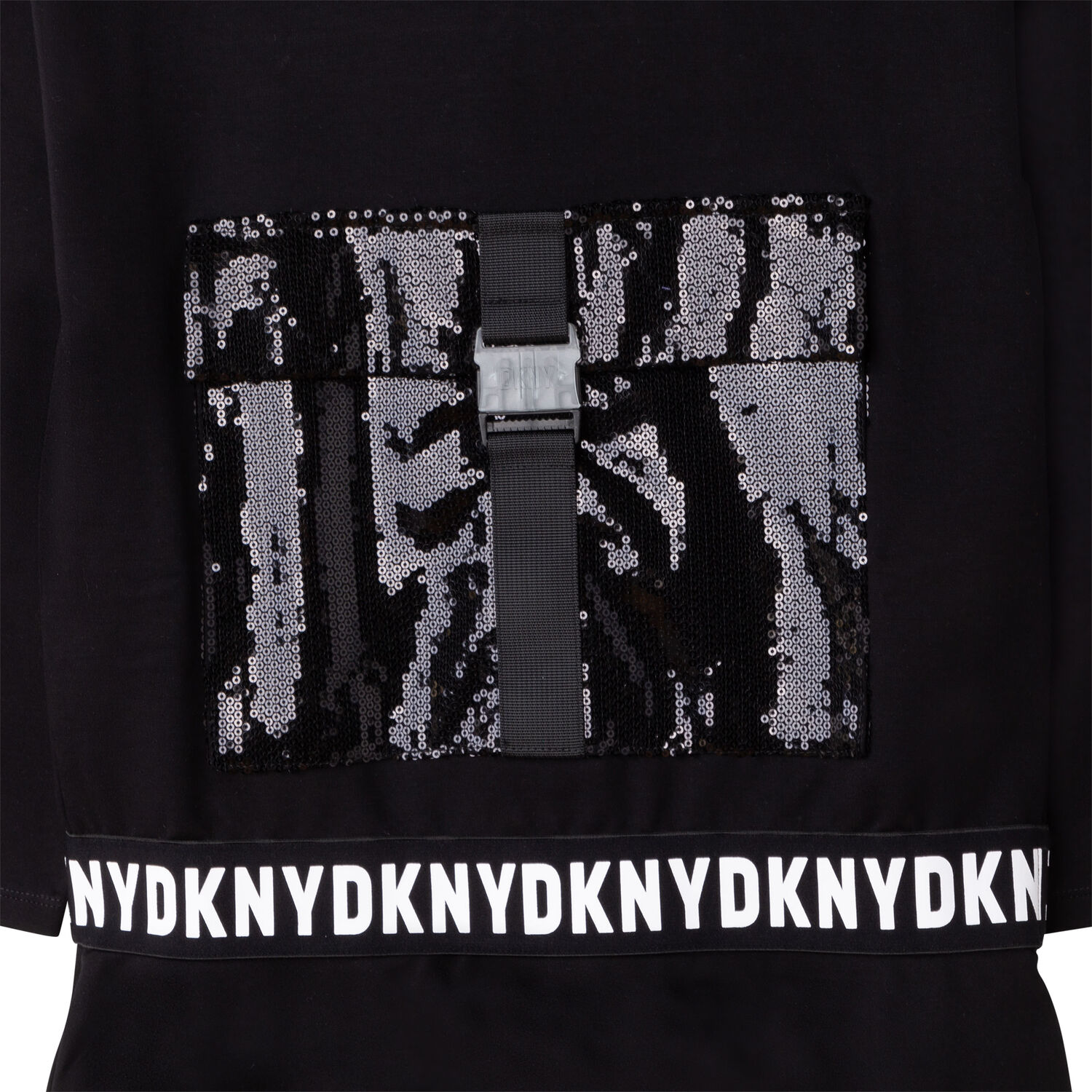 Girls Black Logo Sequin Hooded Dress, 1, hi-res