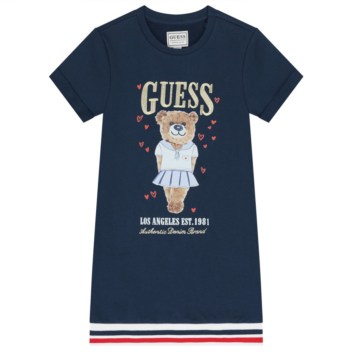 Girls Navy Blue Teddy Bear Logo Dress, 2, hi-res