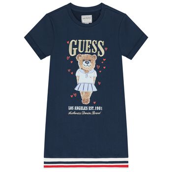 Girls Navy Blue Teddy Bear Logo Dress