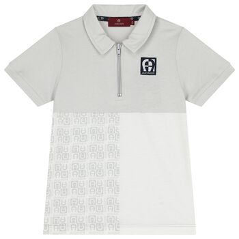 Boys White & Grey Logo Polo Shirt