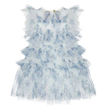 Younger Girls Blue Floral Tulle Dress