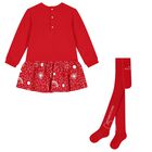 Girls Red Flower Dress Set, 1, hi-res