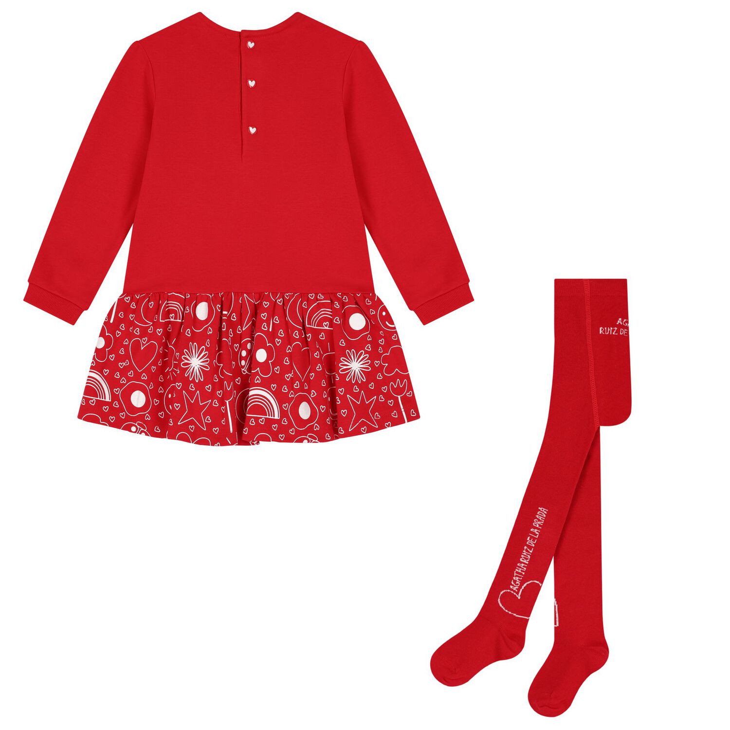Girls Red Flower Dress Set, 1, hi-res