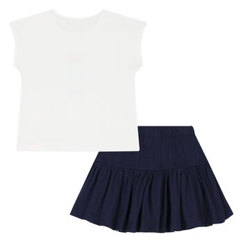 Girls White & Navy Blue Skort Set