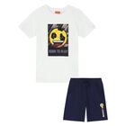 Boys White & Navy Emoji Shorts Set, 2, hi-res