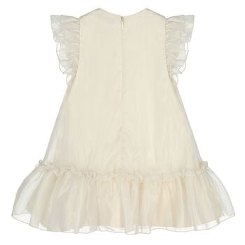 Younger Girls Beige & Gold Ruffled Dress