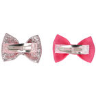 Girls Pink & Rose-Gold Bow Hair Clips ( 2 Pack ), 1, hi-res