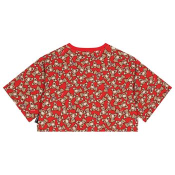 Girls Red Teddy Bear Logo T-Shirt