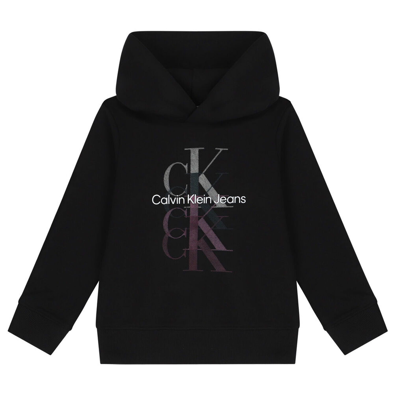 Girls Black Logo Hooded Top, 1, hi-res