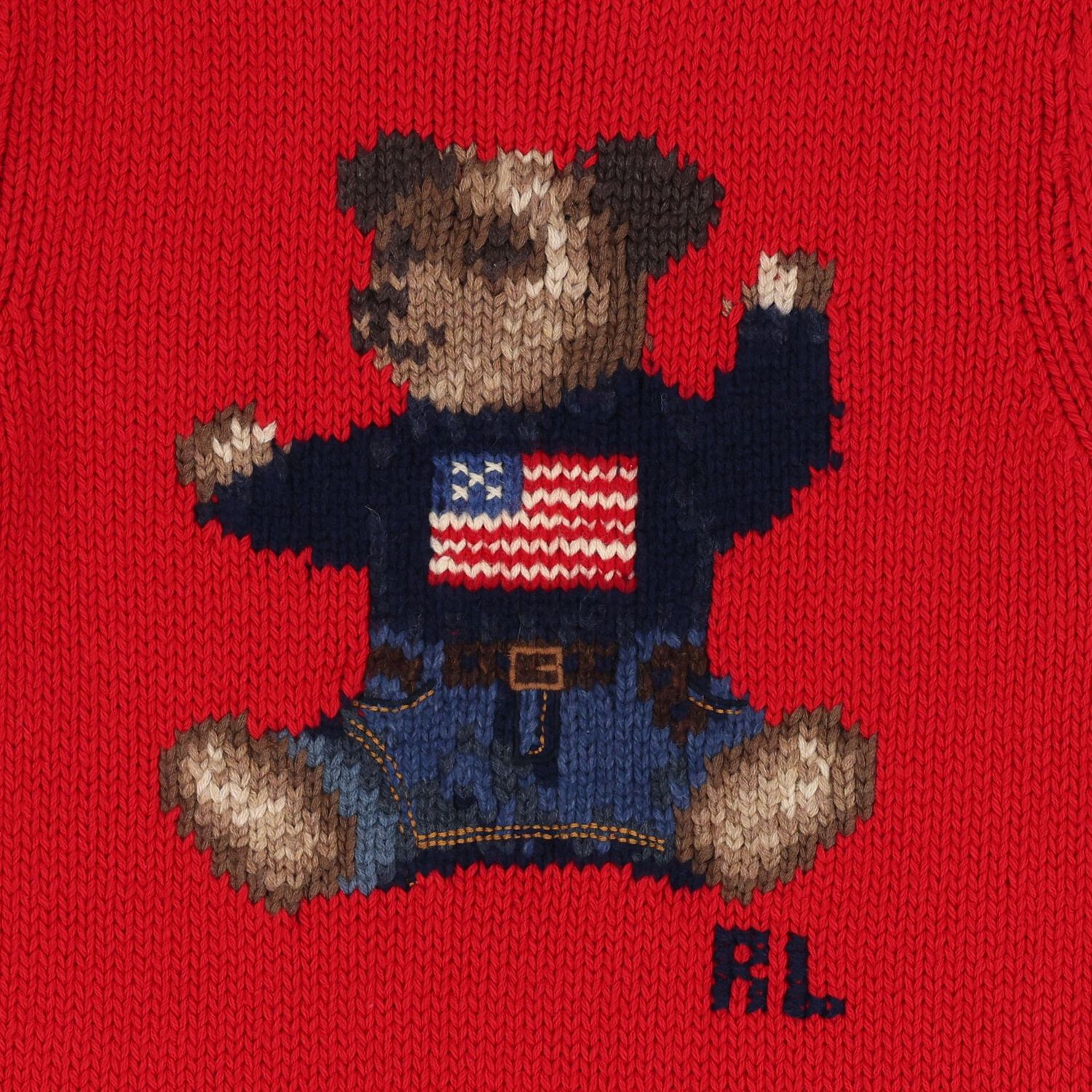 Girls Red Polo Bear Knitted Dress, 1, hi-res image number null