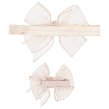 Girls Beige Bow Headband set
