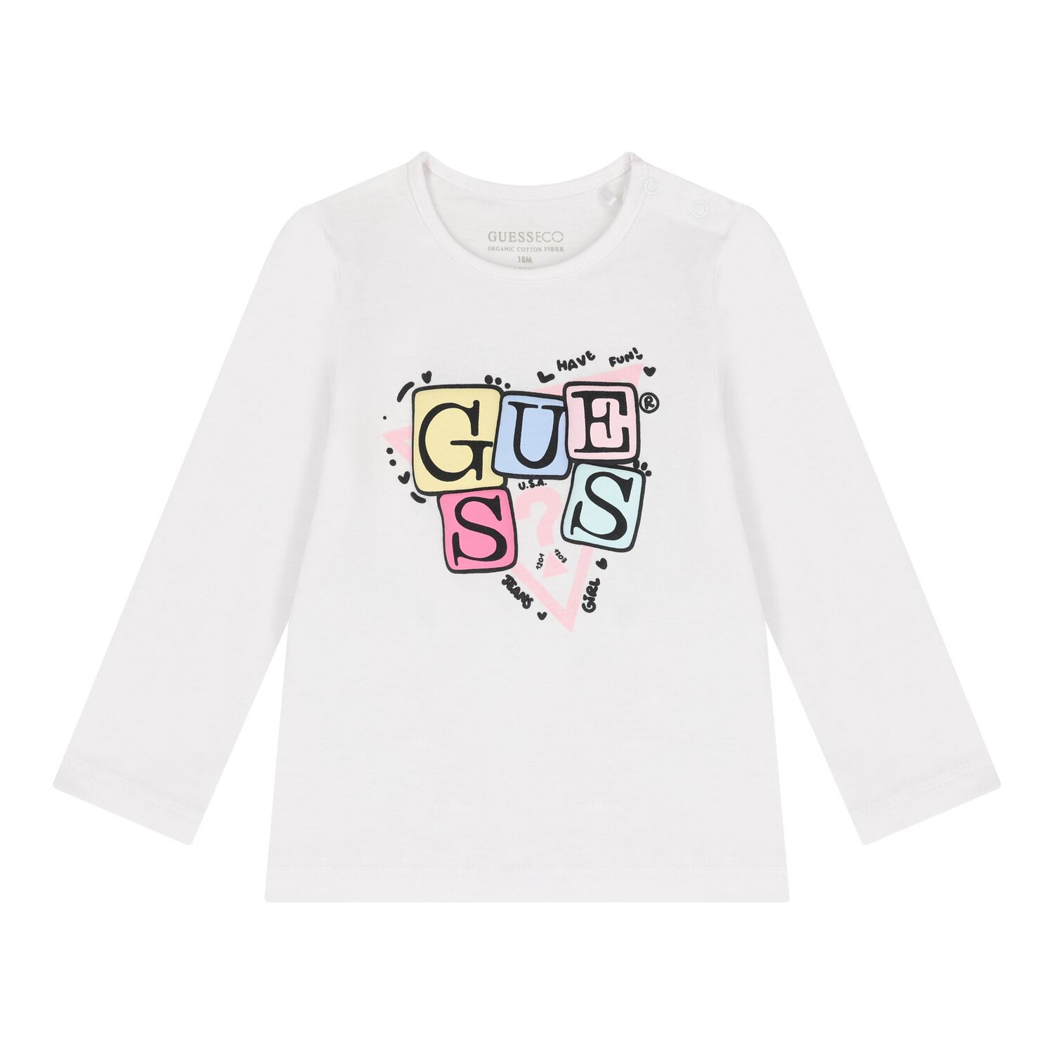 Baby Girls White Logo Long Sleeve Top, 1, hi-res