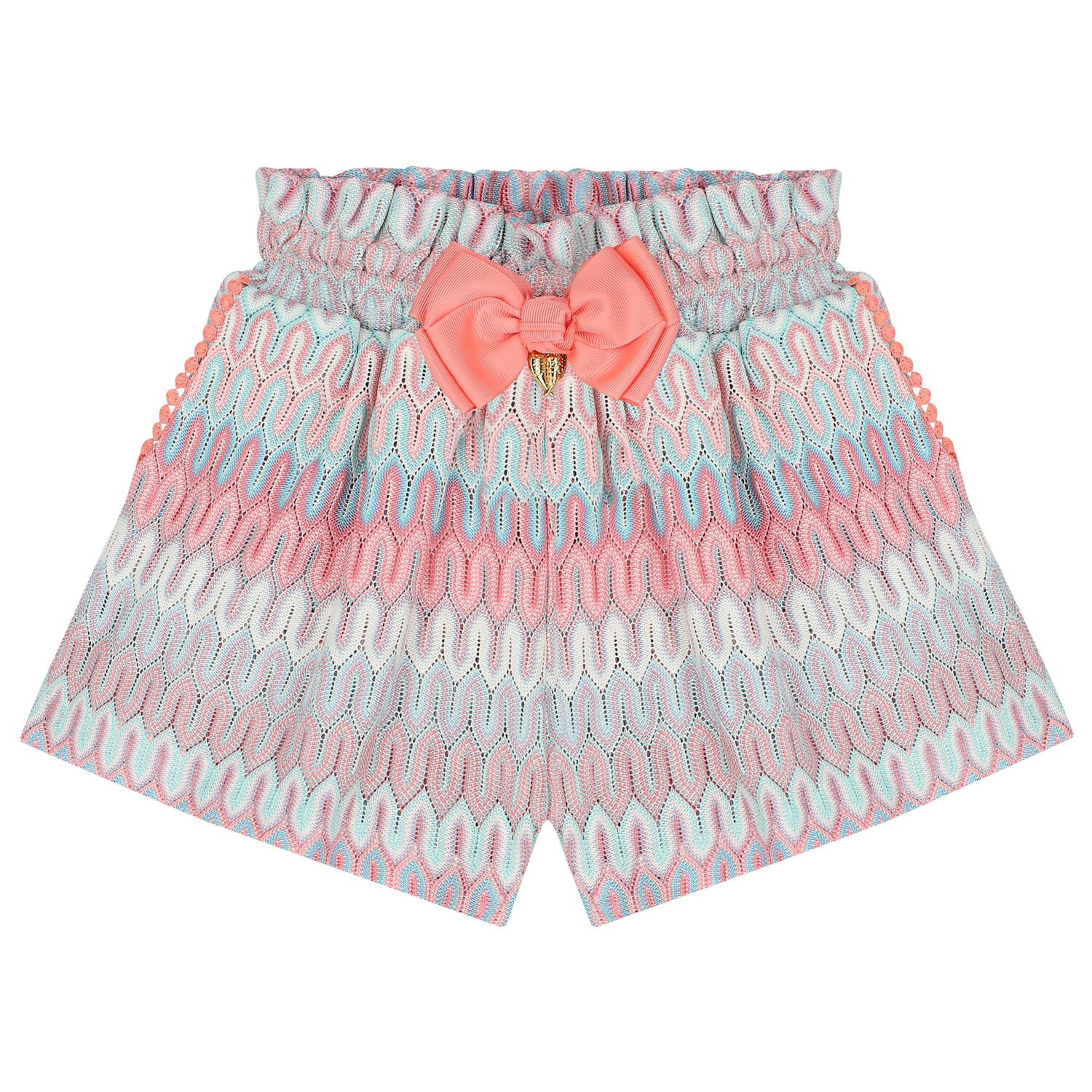 Girls Pink & Blue Crochet Knitted Shorts, 1, hi-res