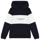 Boys Navy Blue & White Logo Hooded Top, 3, hi-res