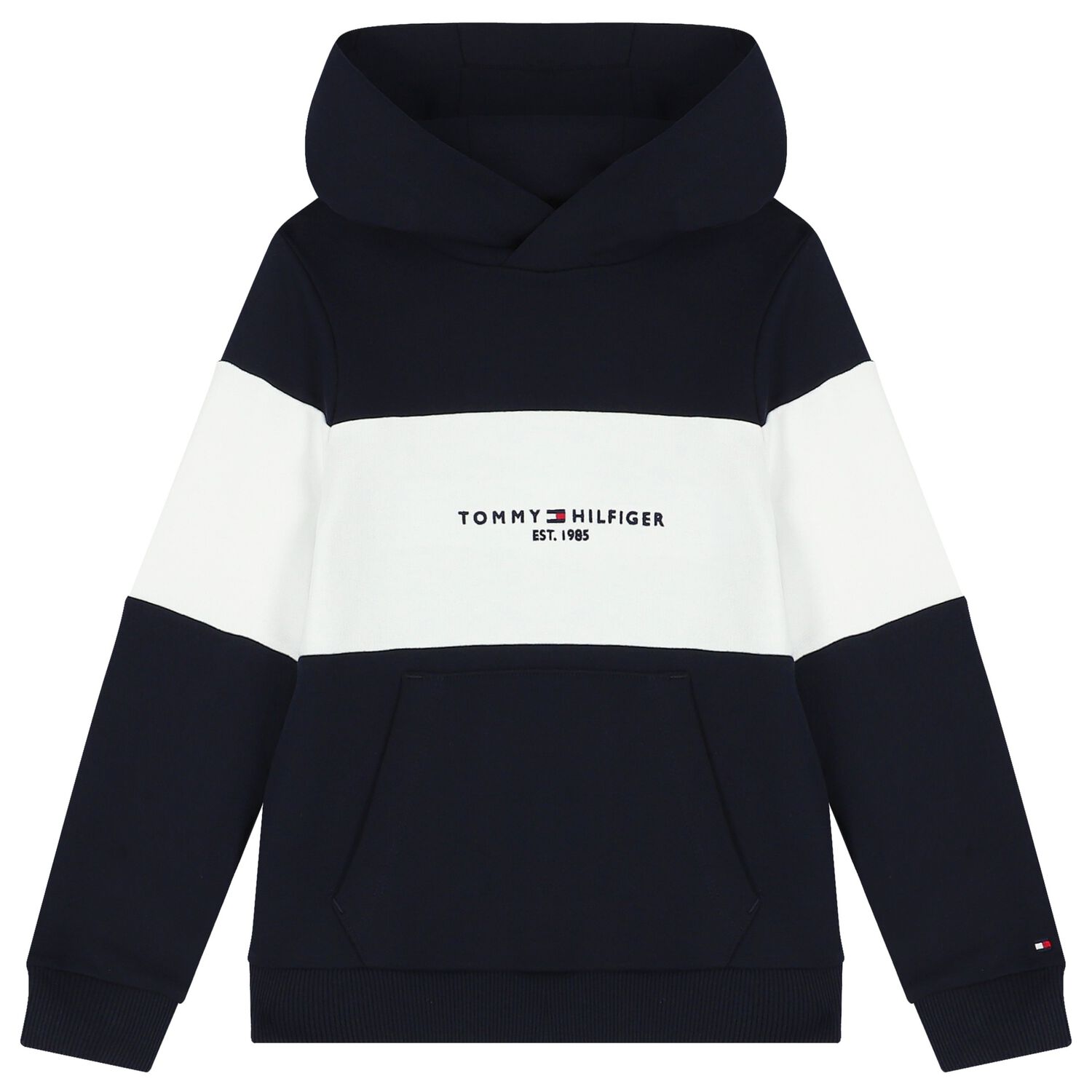 Boys Navy Blue & White Logo Hooded Top, 3, hi-res