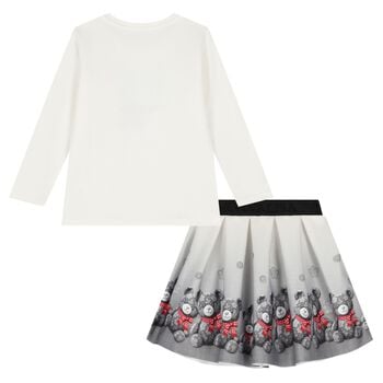 Girls Ivory & Grey Teddy Bear Skirt Set