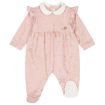 Baby Girls Pink & Ivory Geo Map Babygrow