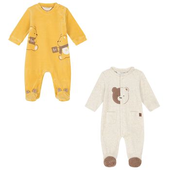 Baby Boys Ivory & Yellow Babygrows ( 2-Pack )