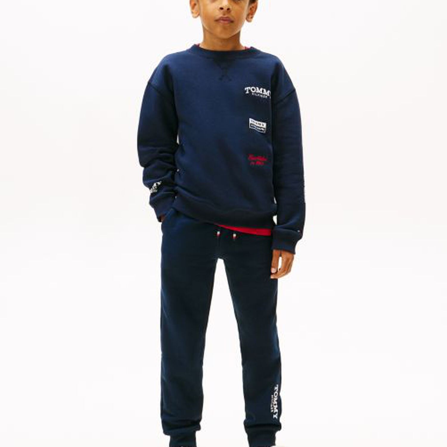 Boys Navy Blue Logo Joggers, 2, hi-res