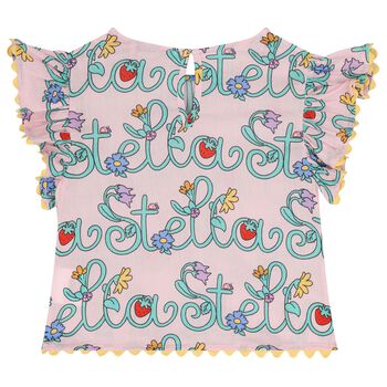 Girls Pink Floral Logo Blouse