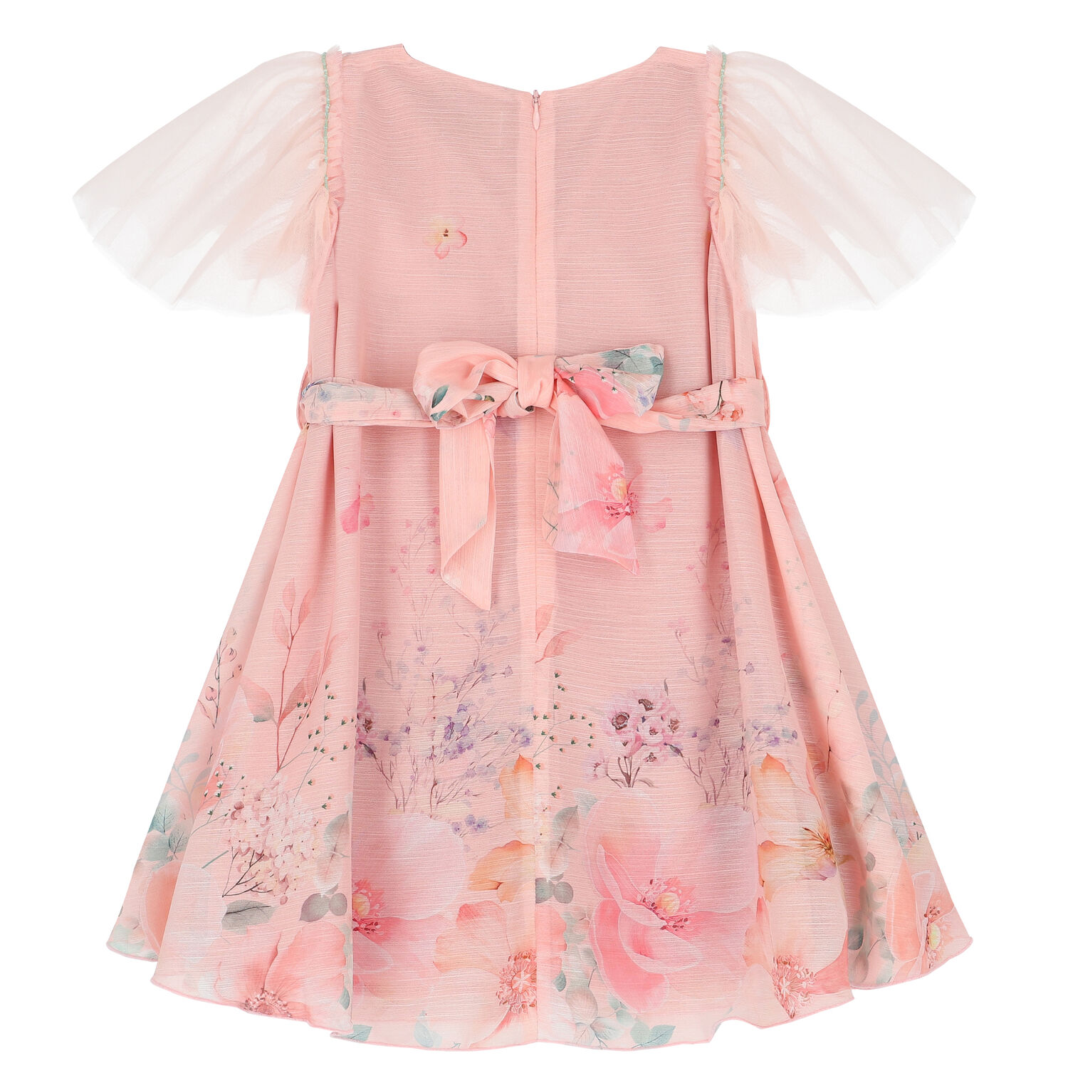 Girls Pink Floral Chiffon Dress, 1, hi-res image number null