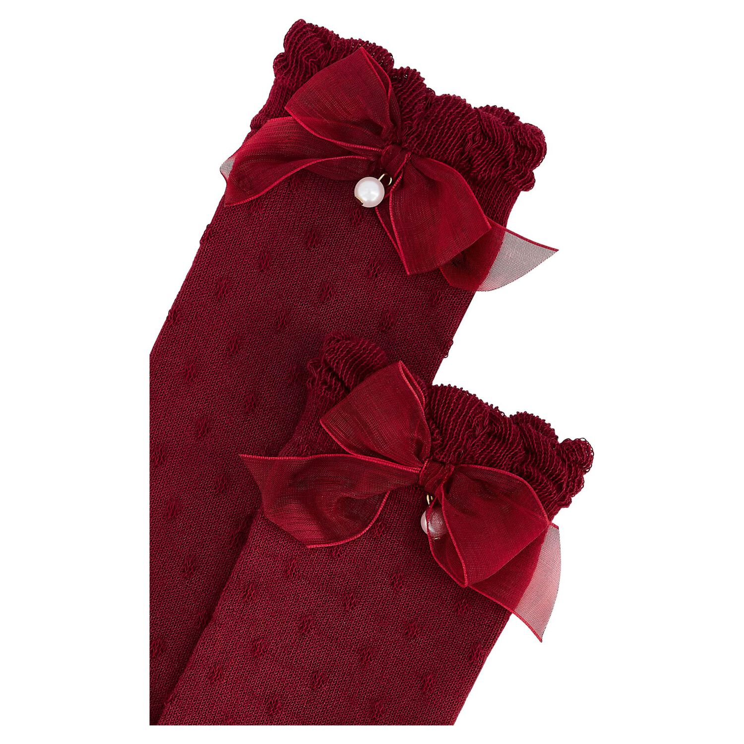 Girls Red Bow Knitted Socks, 2, hi-res
